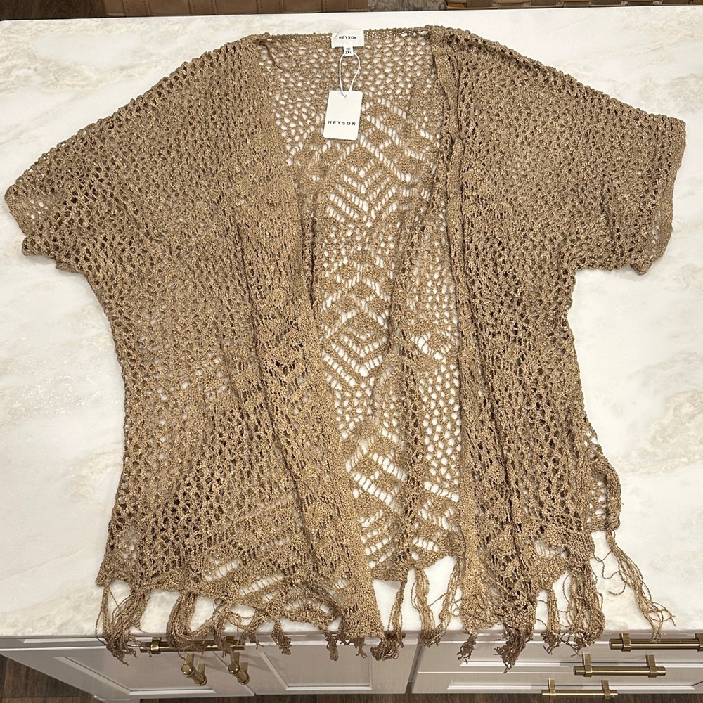 Chic Soul Beige Open-Knit Cardigan Size 2XL